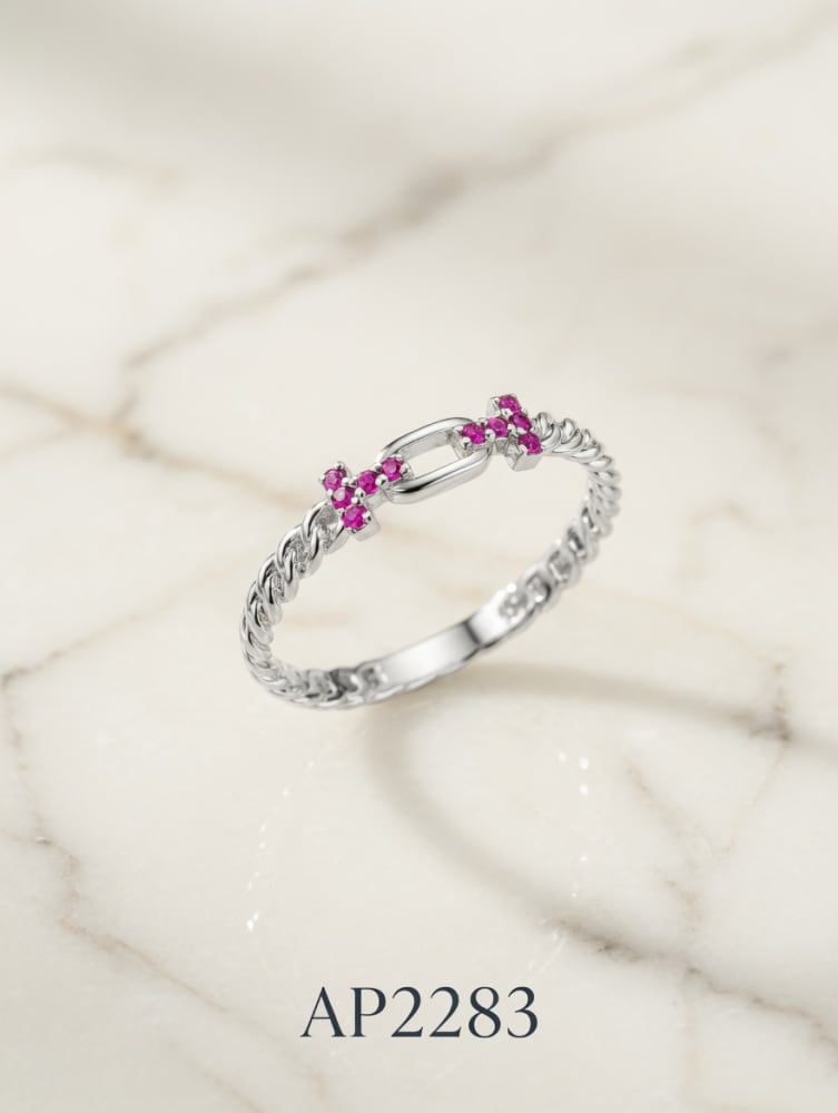 ANILLO ZIRCONES CADENA PLATEADO . IMP.