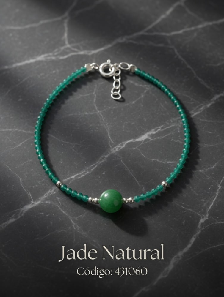 PULSERA CON PIEDRAS JADE NATURAL PLATEADO IMPORTANTE 1.70GR