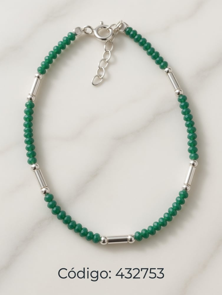 PULSERA CON CRISTALES VERDE PLAT. IMPORTANTE