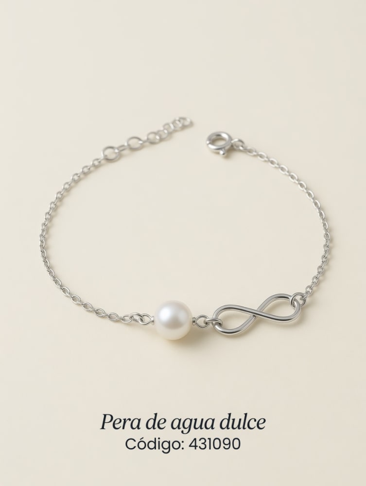 PULSERA CON DIJE INFINITO PERLA PLATEADO IMPORTANTE