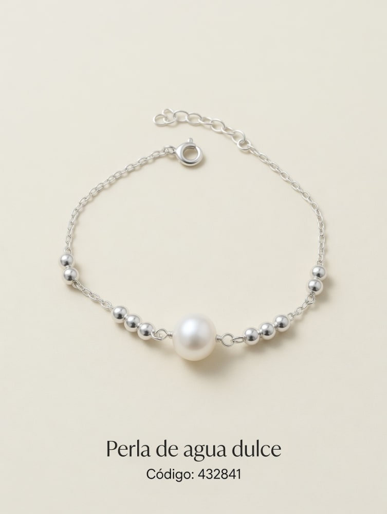 PULSERA BOLAS C PERLA RIO NAT GRANDE PLAT. IMPORTANTE