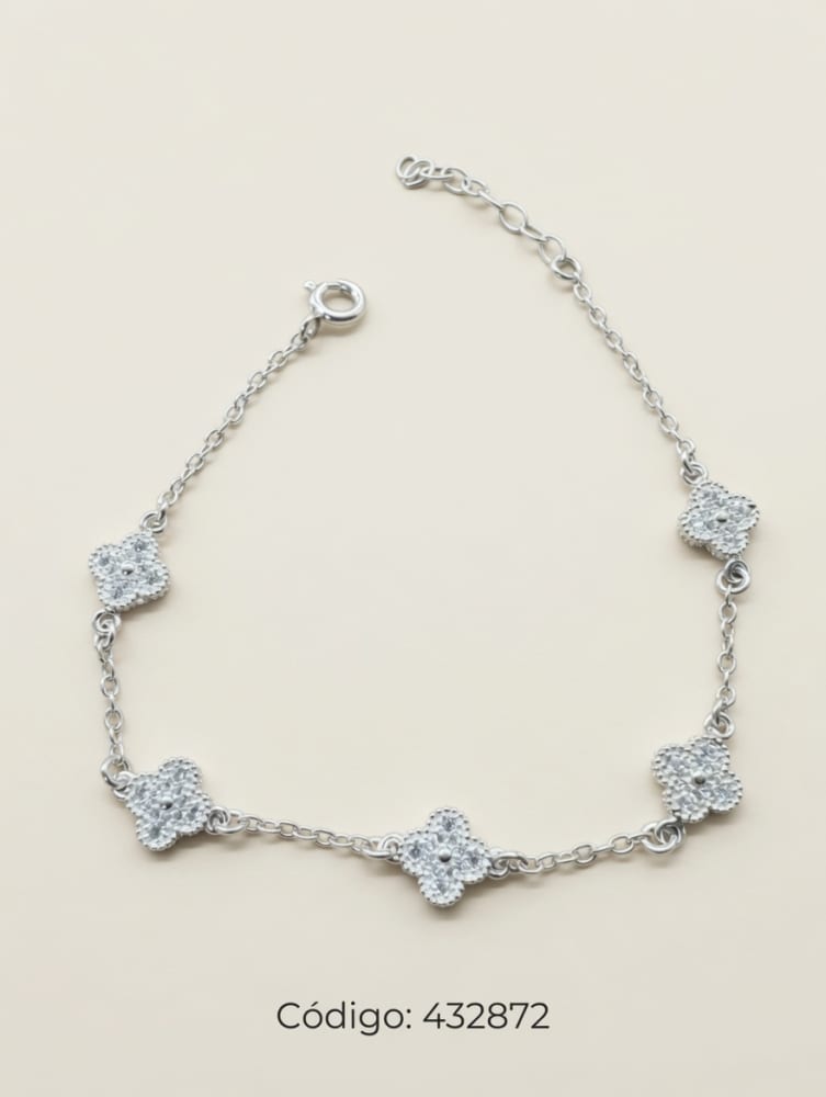 PULSERA MICROPAVE ZIRCON 5 TREBOLES VAN CLEEF PLAT. IMPORTANTE