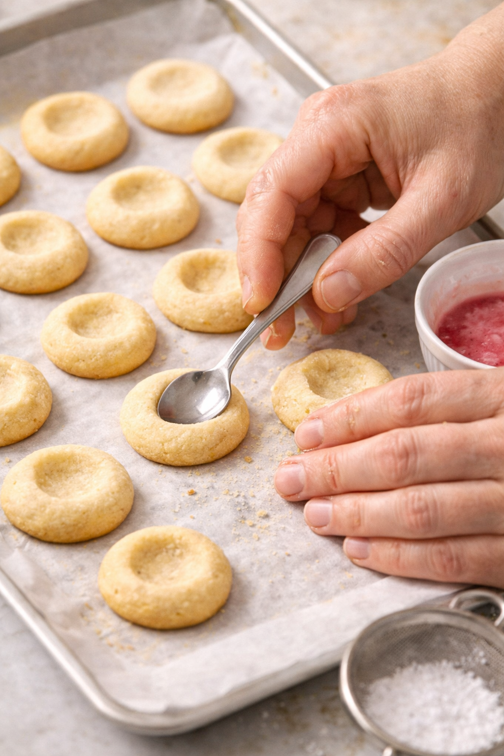 Pink Lemonade Thumbprint Cookies process image