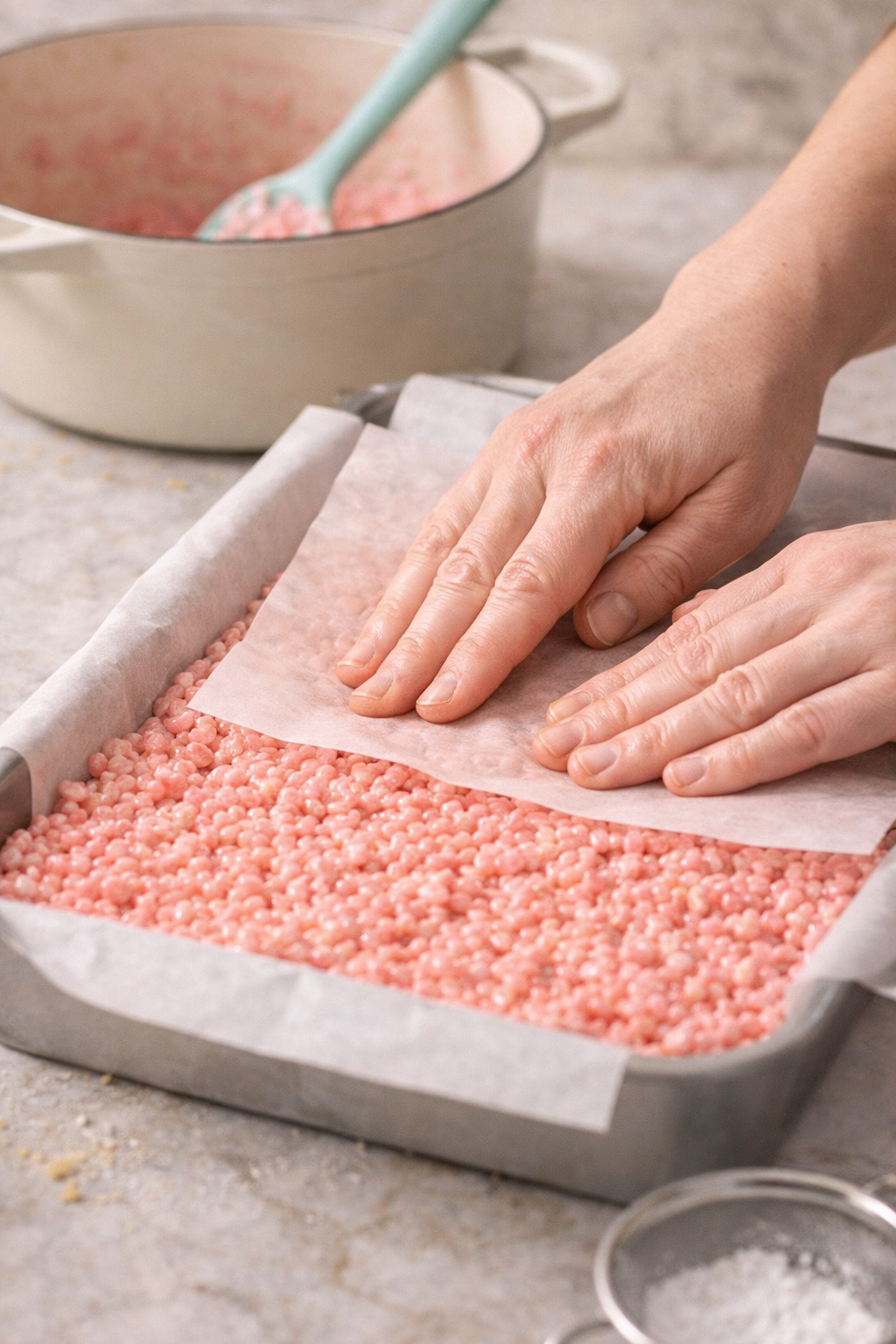 Pink Lemonade Rice Krispie Treats process image