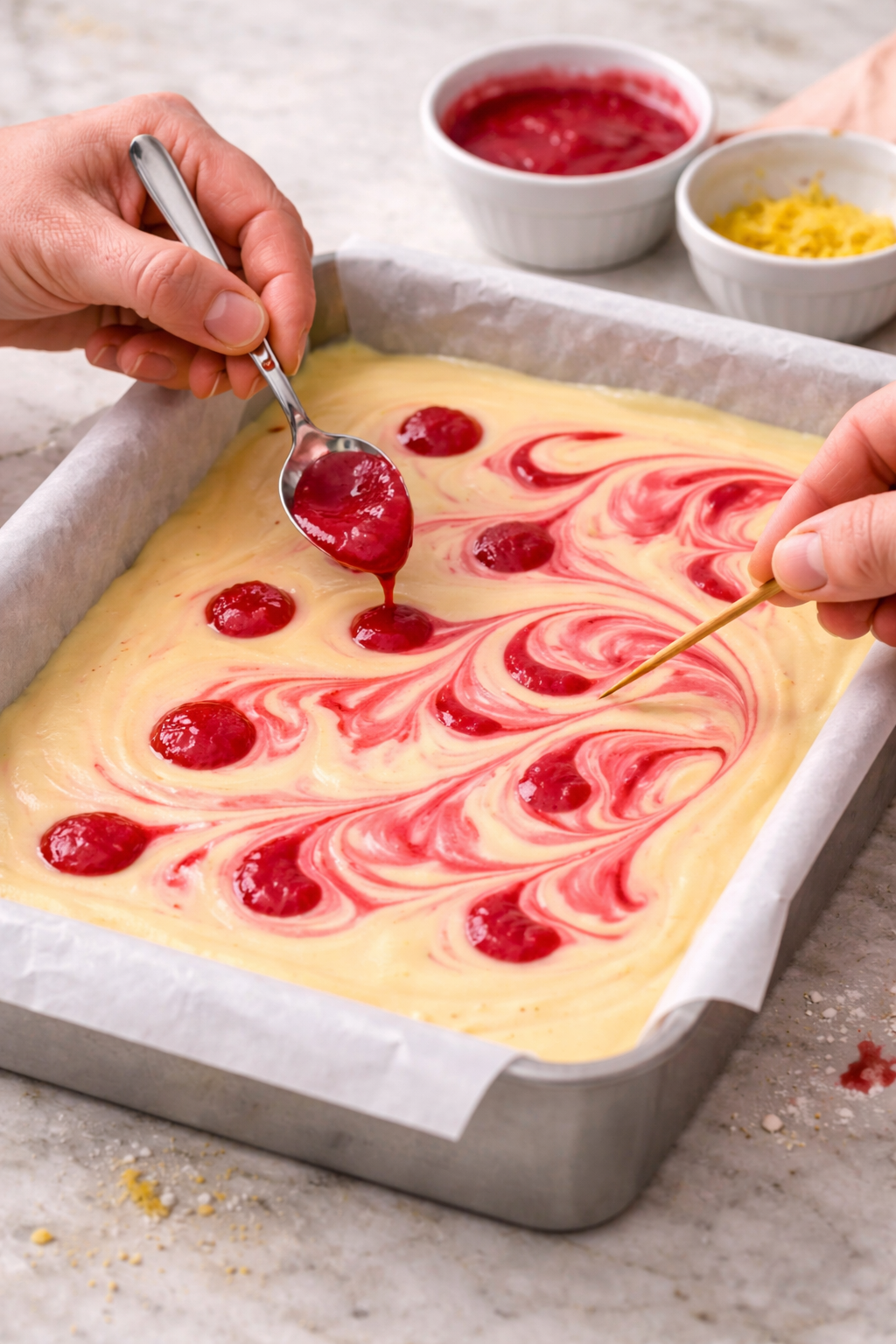 Oven-Baked Lemon Raspberry Swirl Bars Recipe Perfect for Spring 1 Lemon Raspberry Swirl Bars Recipe Perfect For Spring process image