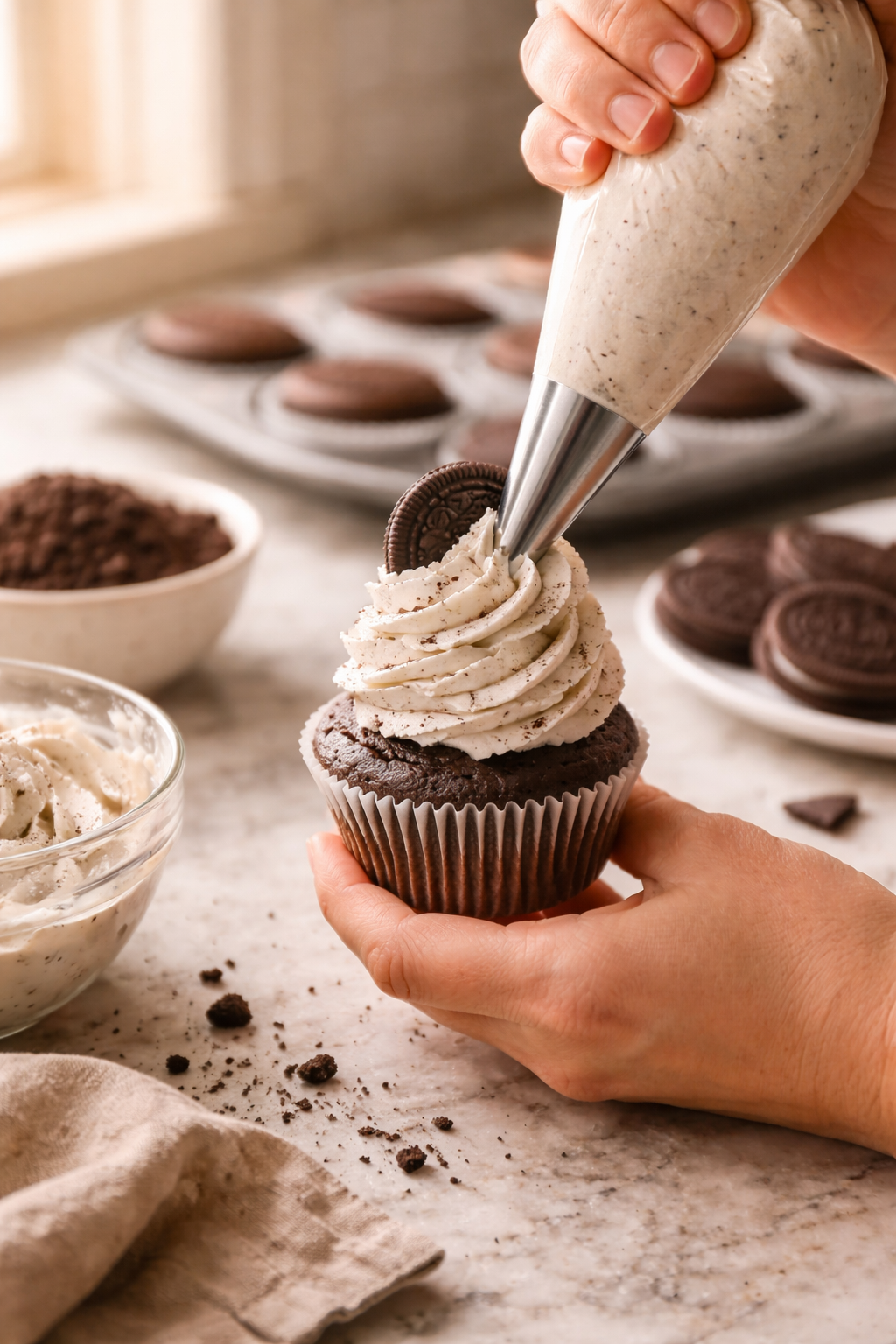 Cookies and Cream Cupcakes process image