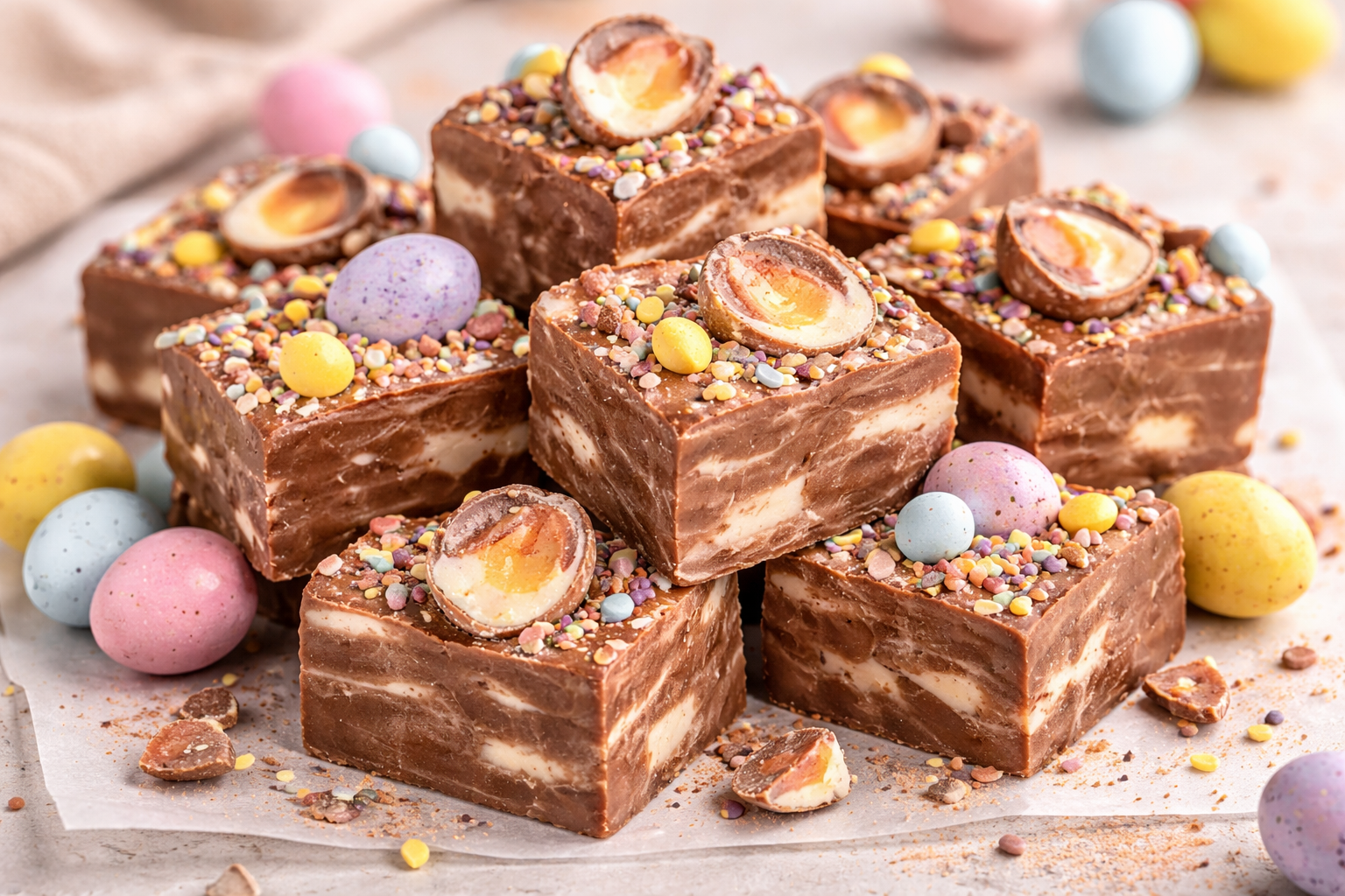 Cadbury Egg Fudge recipe card image