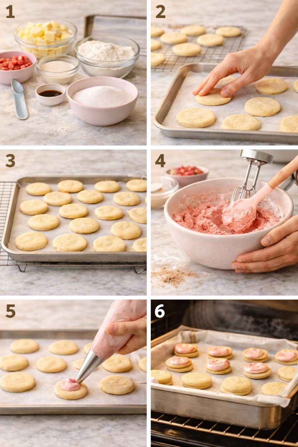 Vanilla Bean Sandwich Cookies with Strawberry Buttercream process image