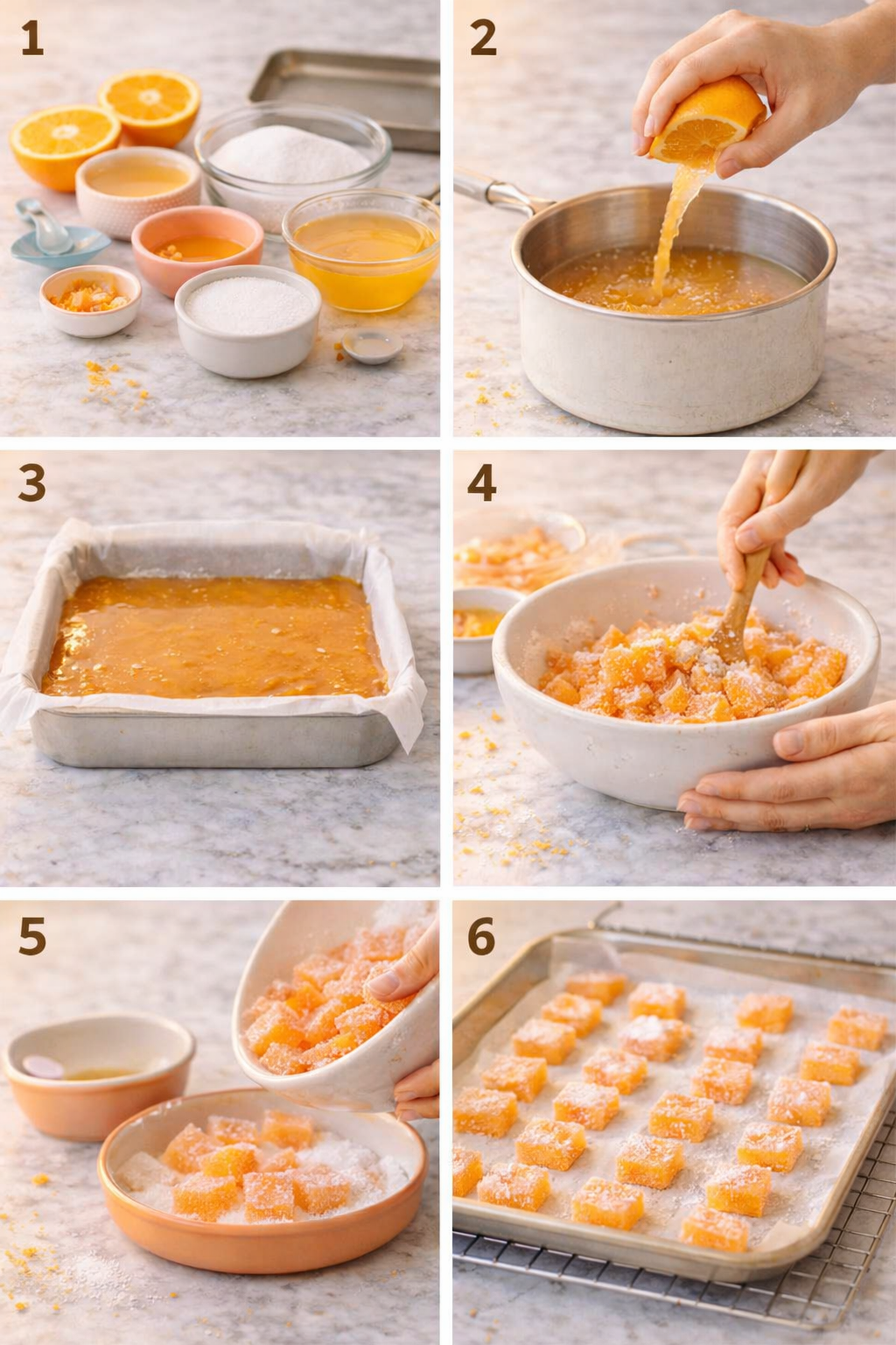 Homemade Orange Candy A Bright Chewy Treat With Classic Citrus Flavor process image