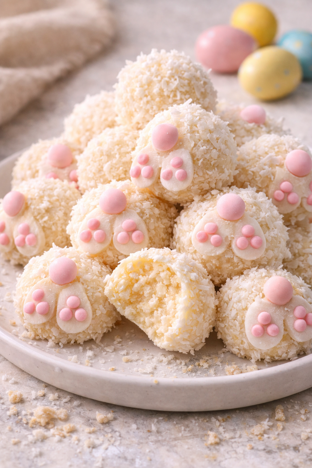 Easter Bunny Coconut Tails Recipe with Fluffy Marshmallow Serving Easter Bunny Coconut Tails Recipe with Fluffy Marshmallow serving image