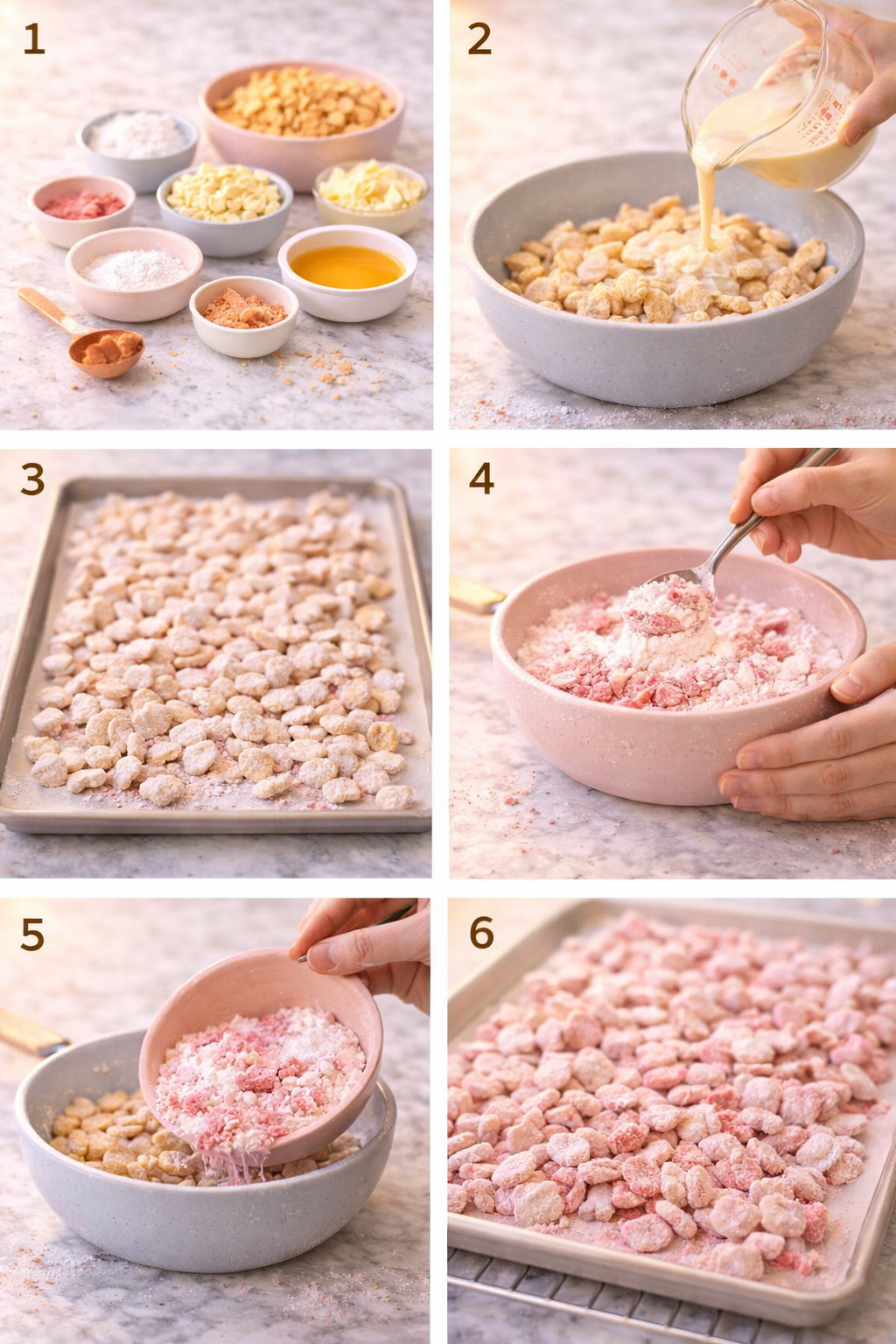 Easy Strawberry Shortcake Puppy Chow – Life With Lacy process image