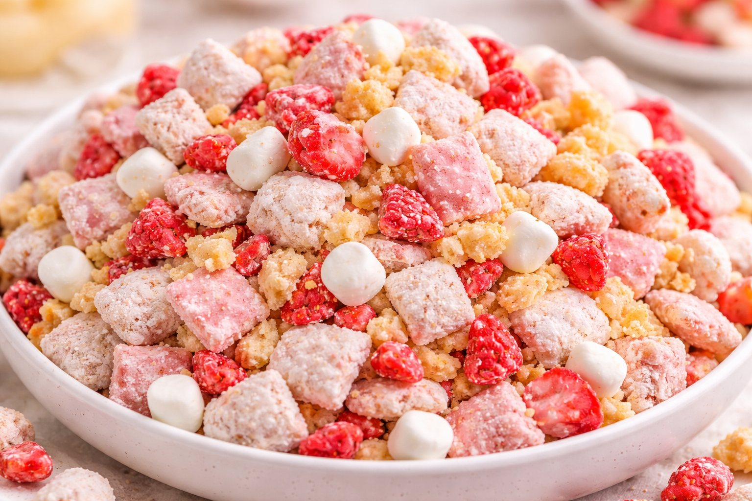 Easy Strawberry Shortcake Puppy Chow – Life With Lacy recipe card image
