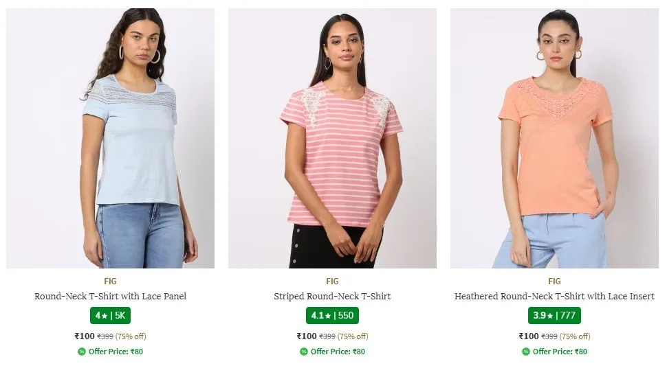Combo Deal – Ajio  Upto 75% off on Fig Clothing Link, Suggestions -> Tops, Suggestions -> Dresses, Suggestions -> Sweatshirts