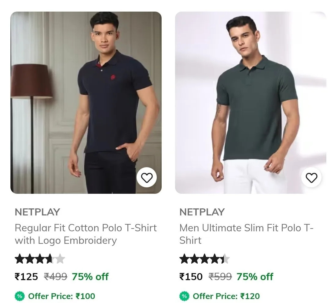 Combo Deal – AJIO  Upto 75% Off On NETPLAY Clothing. Tshirts, AJIO  Upto 75% Off On NETPLAY Clothing. Shirts, AJIO  Upto 75% Off On NETPLAY Clothing. Trousers, AJIO  Upto 75% Off On NETPLAY Clothing. Sweaters/Sweatshirts & 1 more