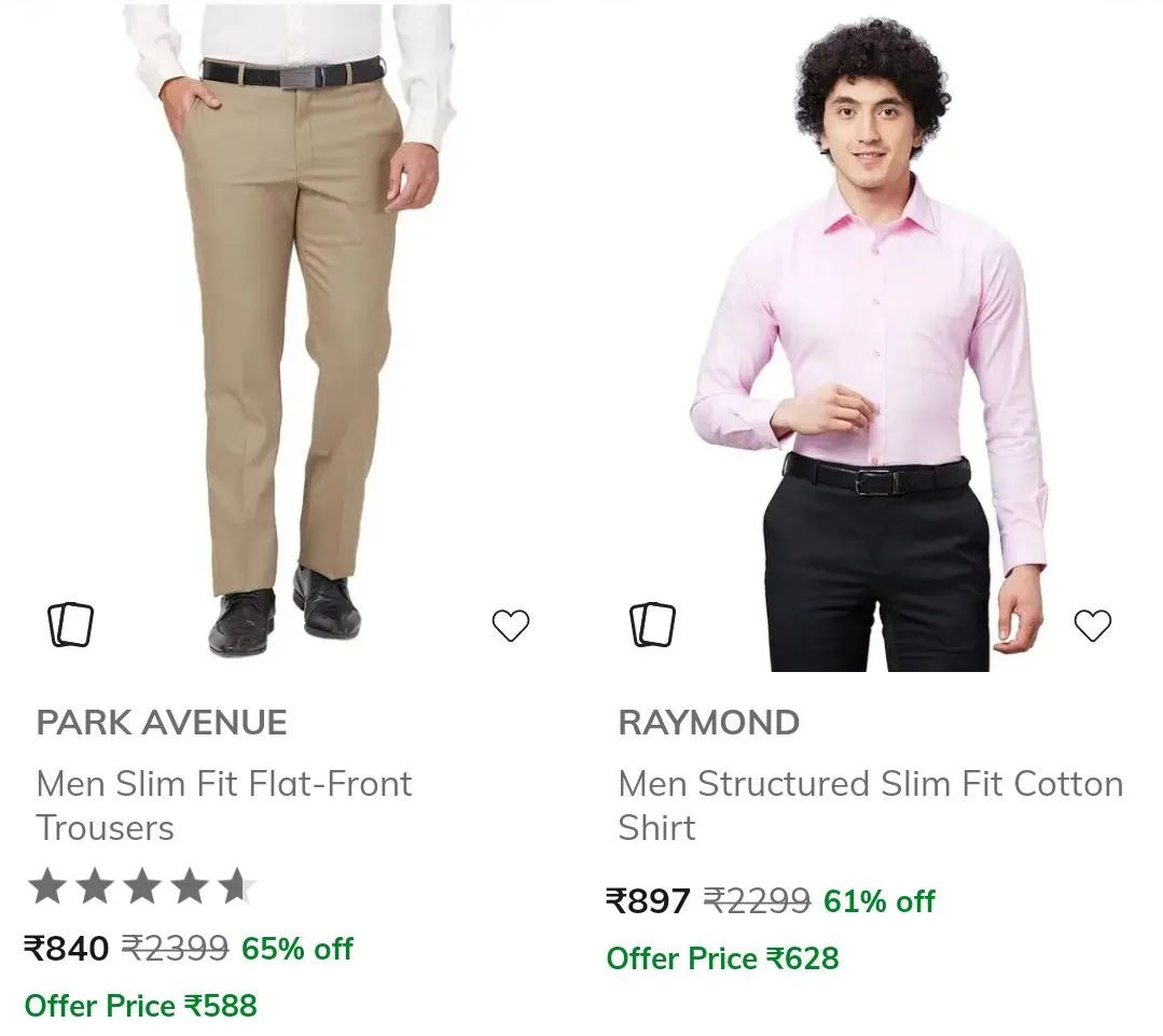 Ajio | Raymond , Park Avenue & Parx Min 60%