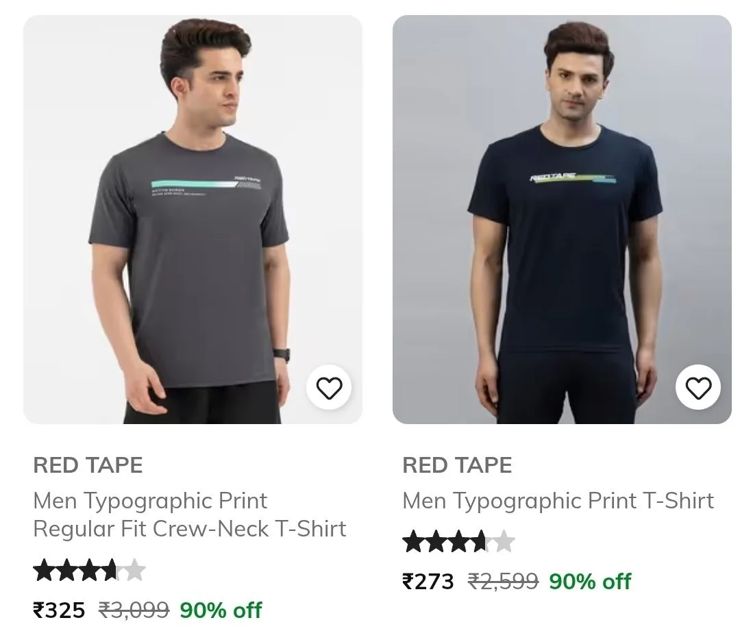 Combo Deal – Upto 90% Off  Red Tape Clothing. Men, Upto 90% Off  Red Tape Clothing. Women, Upto 90% Off  Red Tape Clothing. Kids