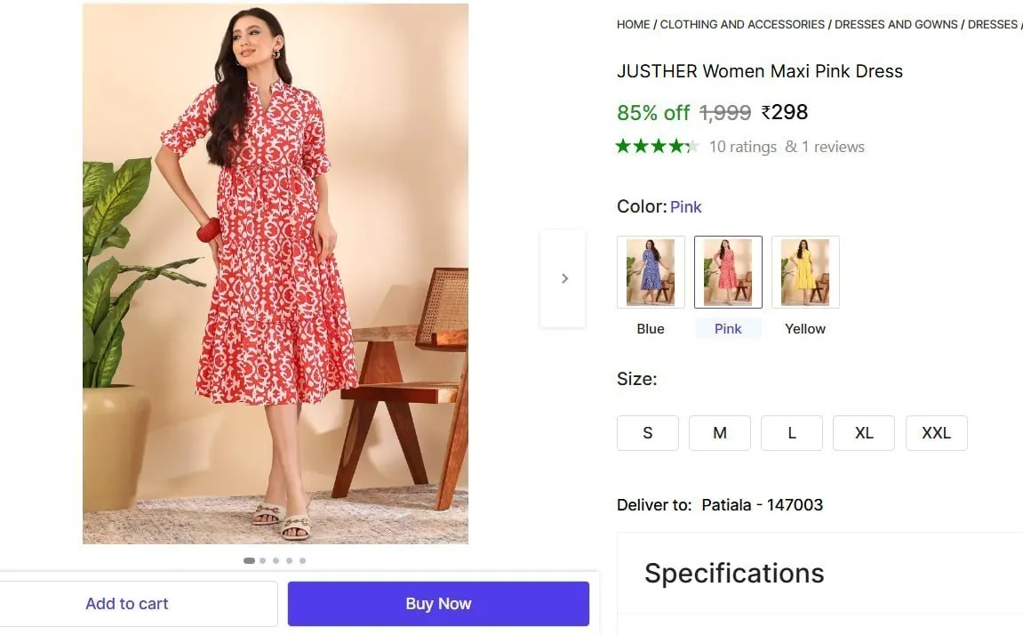 Women Maxi Pink Dress @ ₹298
