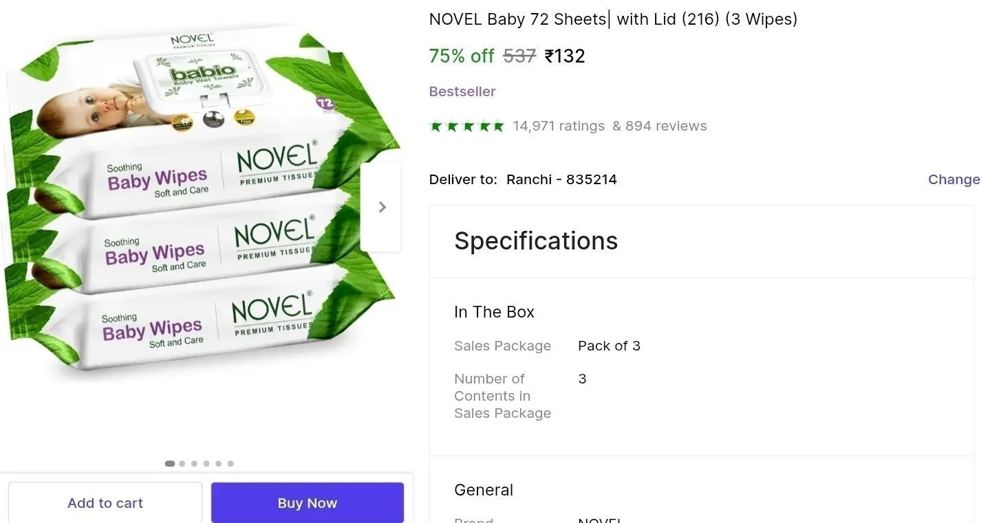 Pack of 3 Wet Wipes at ₹132