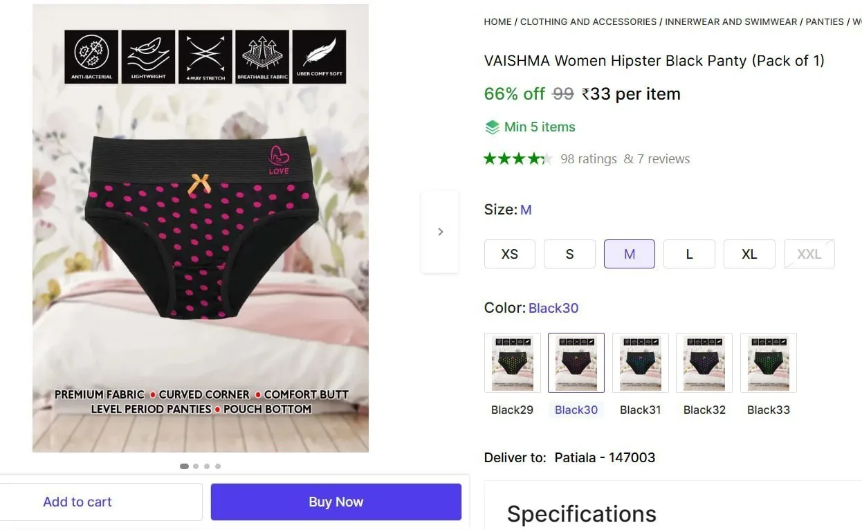 Shopsy |  Women Hipster Black Panty @ ₹33