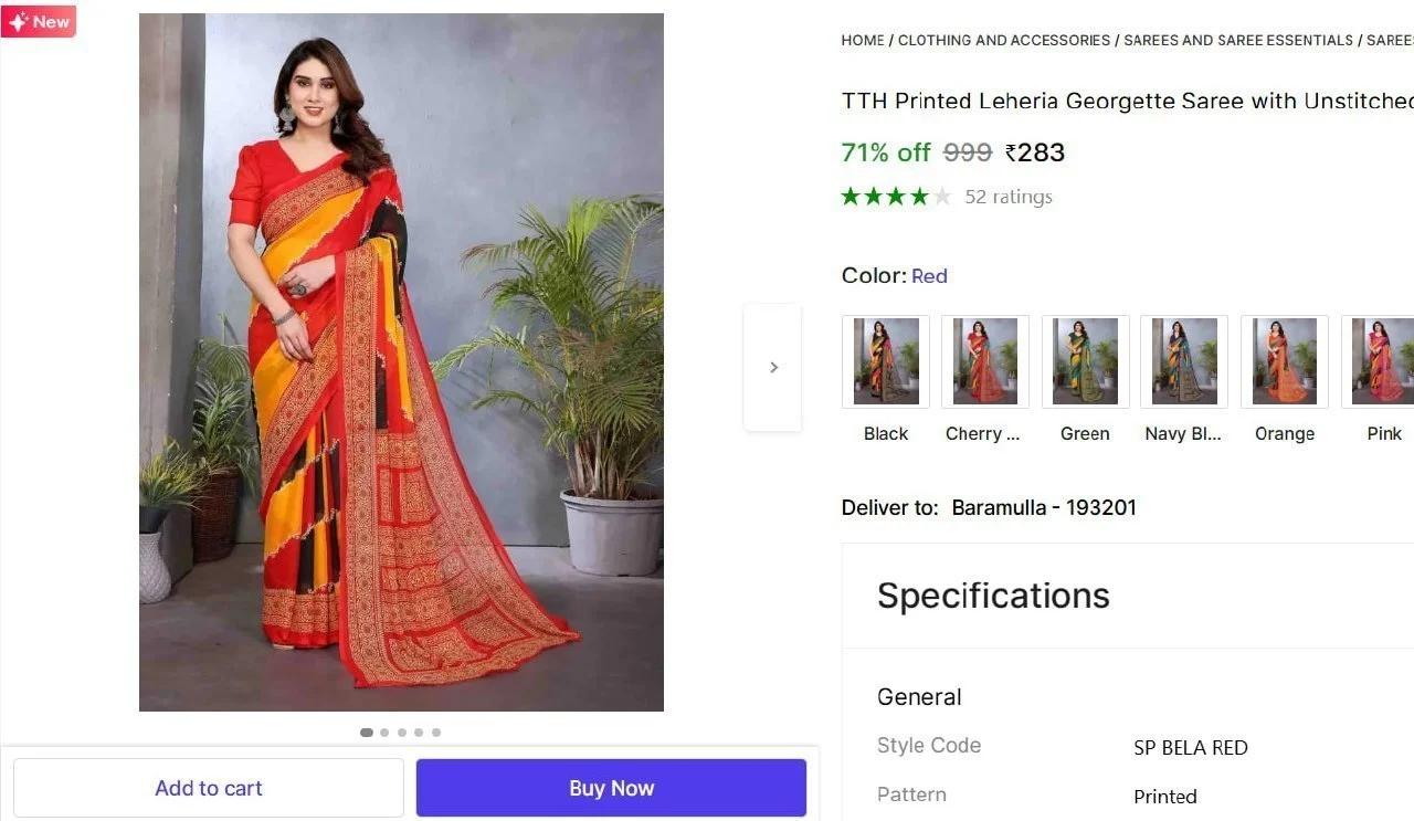 Shopsy | Leheria Georgette Saree with Unstitched Blouse  ₹283