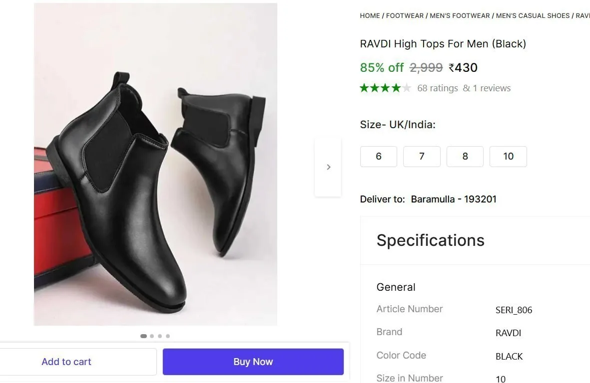 Shopsy | High Tops For Men (Black)  ₹430