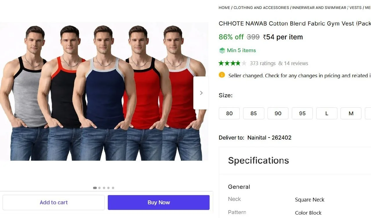 Cotton Blend Fabric Gym Vest @ ₹54