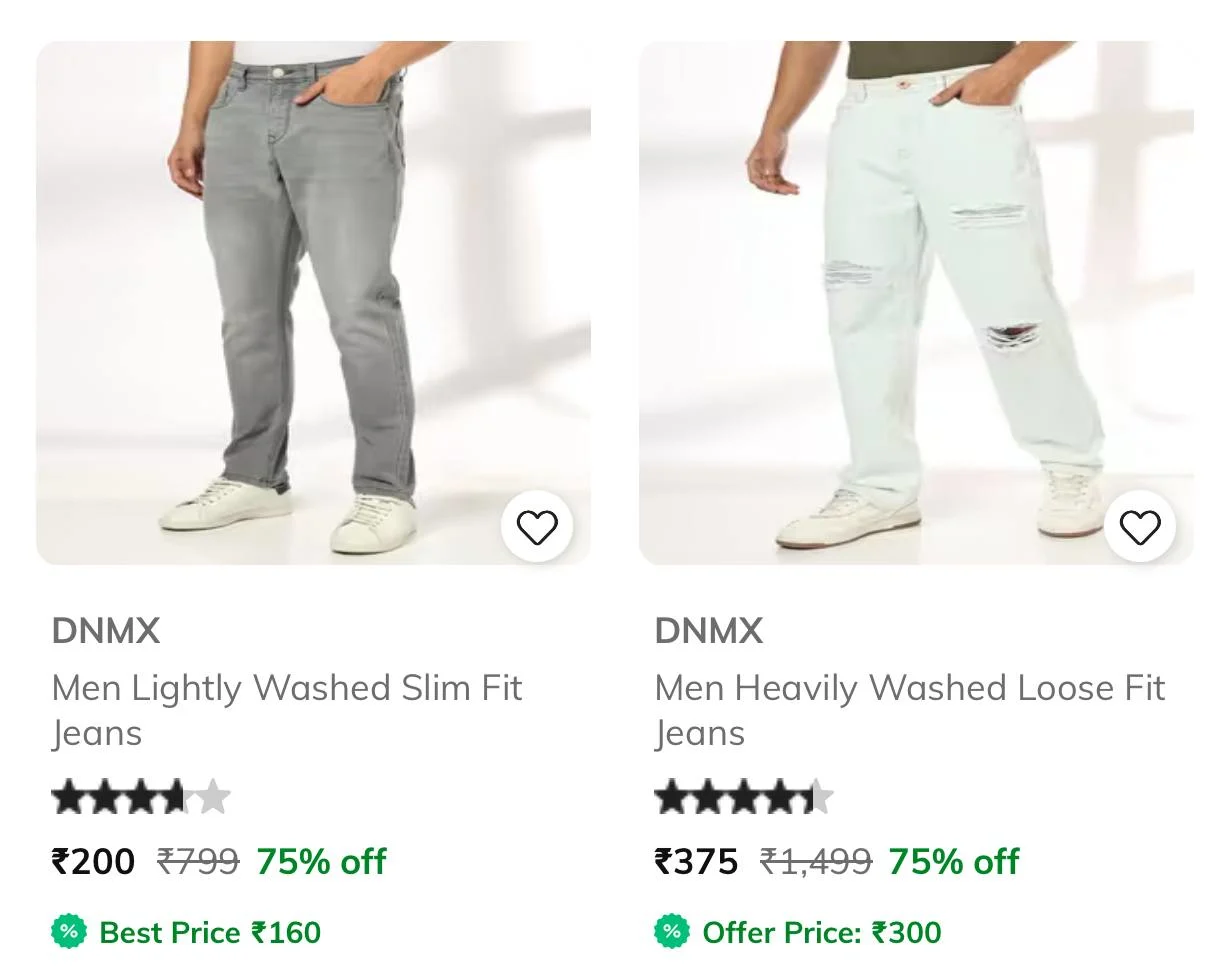 UP TO 75% OFF | Dnmx Mens Jeans starts at Rs.200