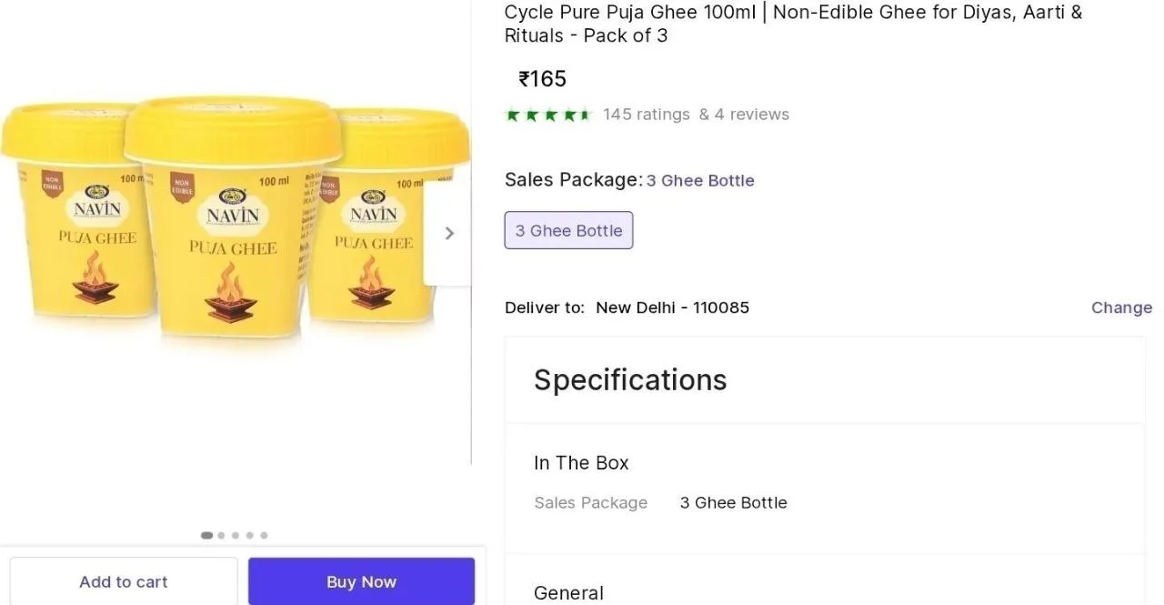 Pooja Ghee (100ml × 3) at ₹165
