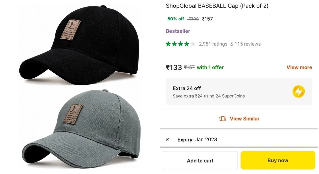 Pack of 2 Cap at ₹157