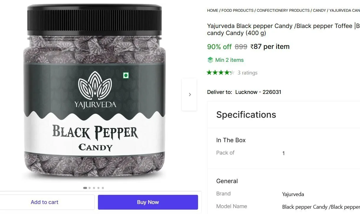 Black Pepper Candy (400 g) @ ₹87