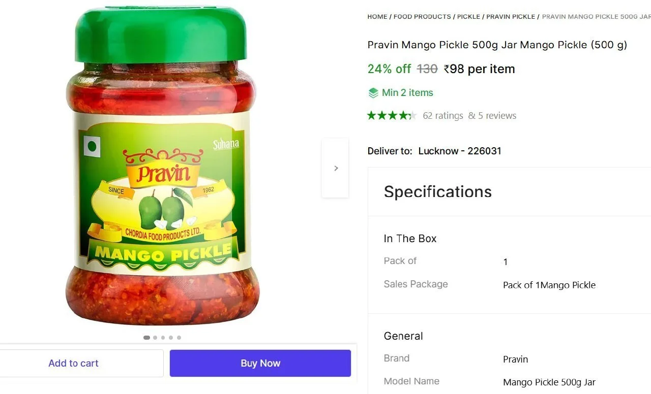 Mango Pickle (500 g) @ ₹98