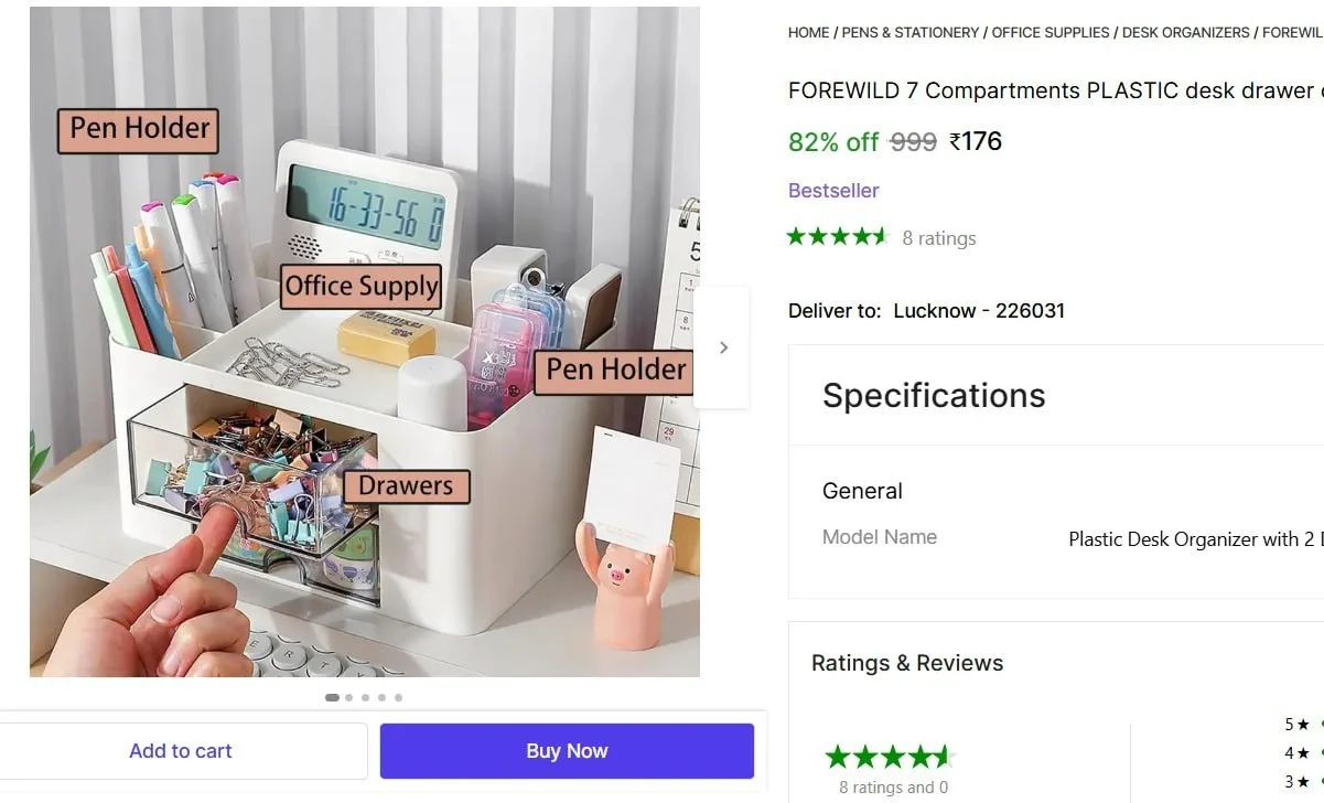 7 Compartments Plastic Desk Drawer Organizer @ ₹176