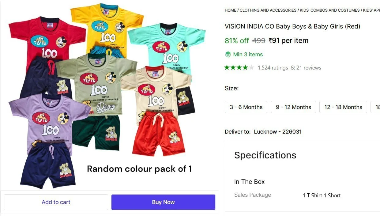 Casual T-Shirt & Shorts For Kids @ ₹91