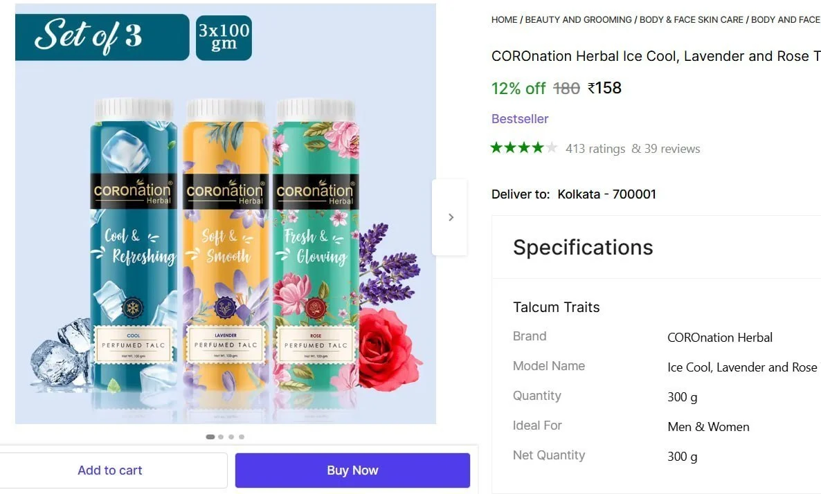 Coronation Talc Combo (3x100g) @ ₹158