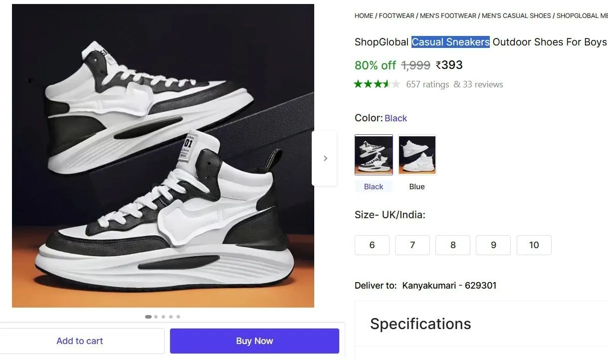 Casual Sneakers @ ₹393