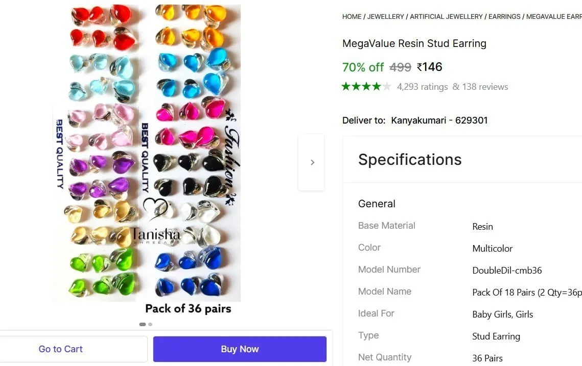 Pack Of 18 Pairs (2 Qty=36pairs) Of Heart Studs @ ₹146
