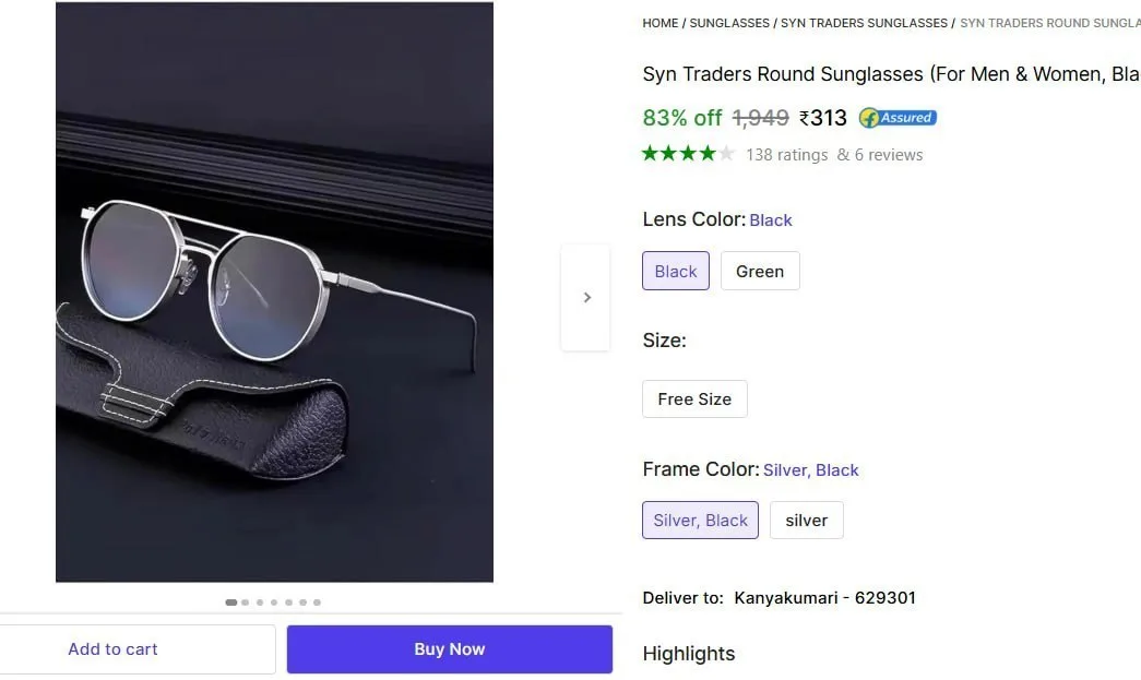 Round Sunglasses @ ₹313