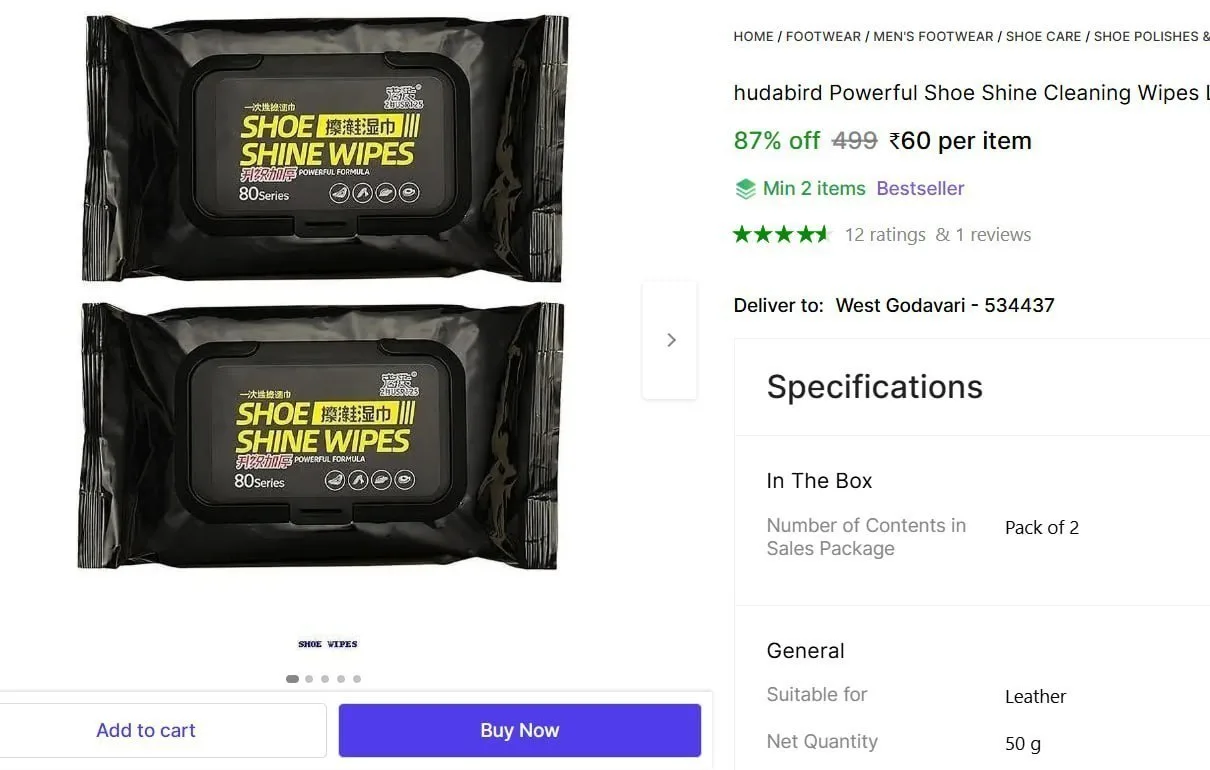 Shopsy |   Shoe Shine Cleaning Wipes @ ₹60