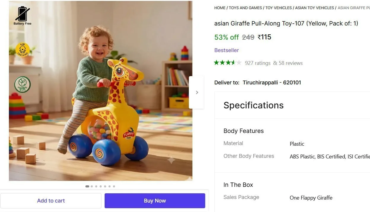 Giraffe Pull-Along Toy @ ₹115
