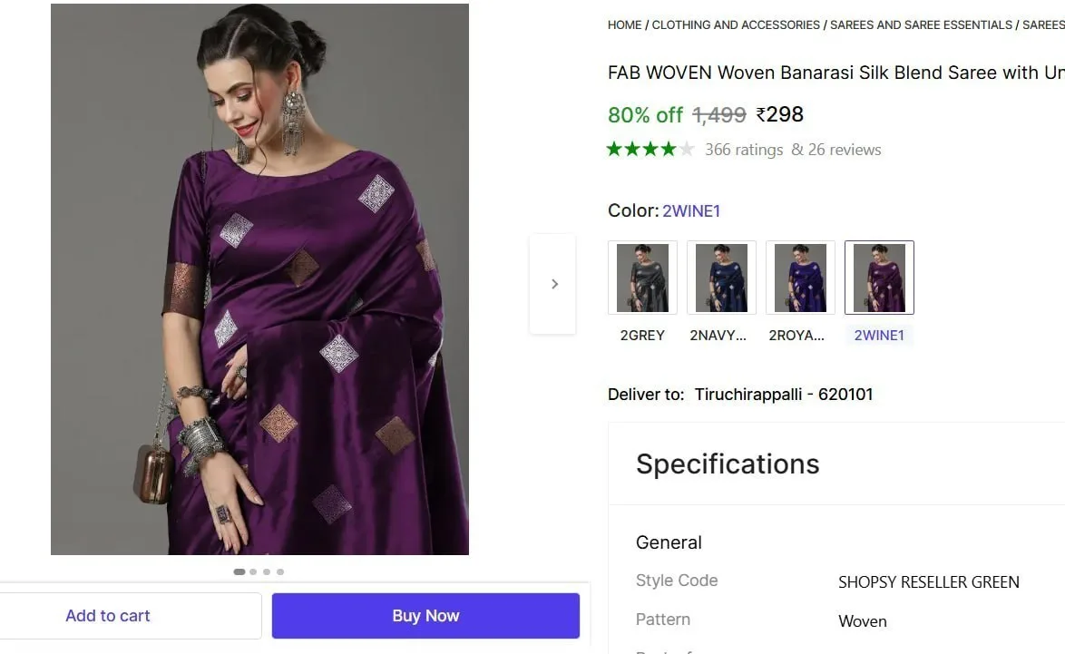 Banarasi Silk Blend Saree with Unstitched Blouse @ ₹298