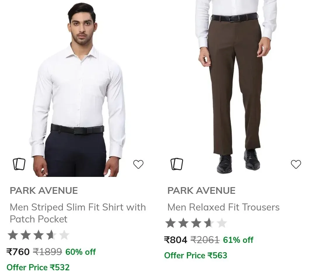 Ajio | Raymond , Park Avenue & Parx Min 60%