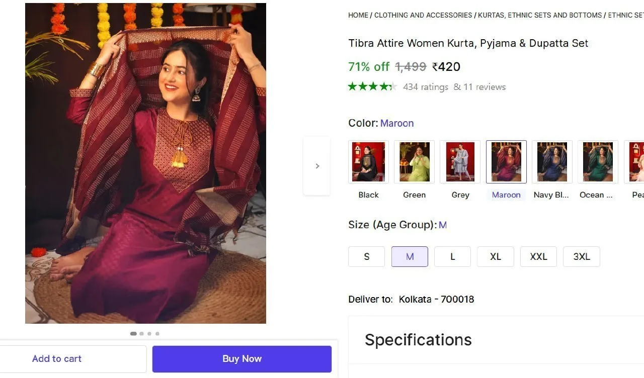 Women Kurta, Pyjama & Dupatta Set @ ₹420