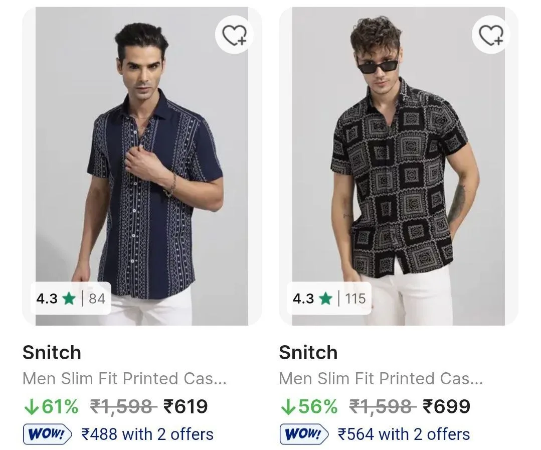 Flipkart | Upto 61% Off - Snitch Men's Shirts