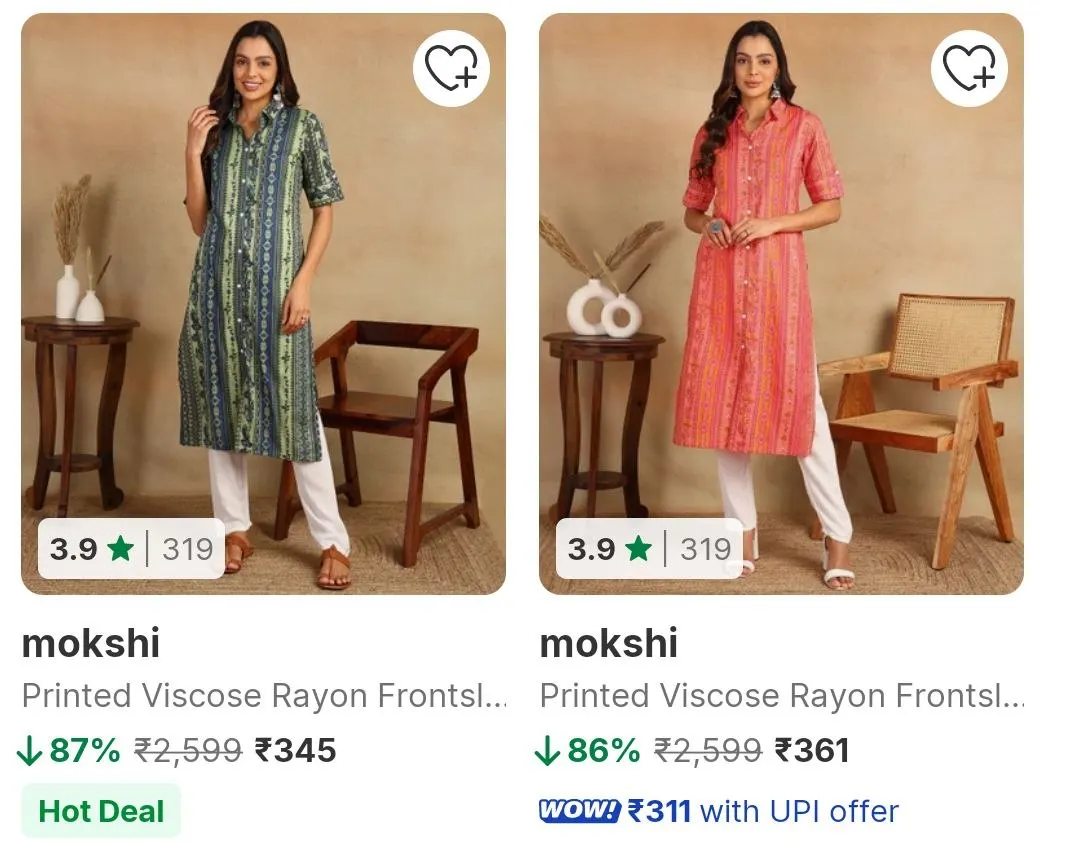 Flipkart | Mokshi Women Kurta Upto 88% off