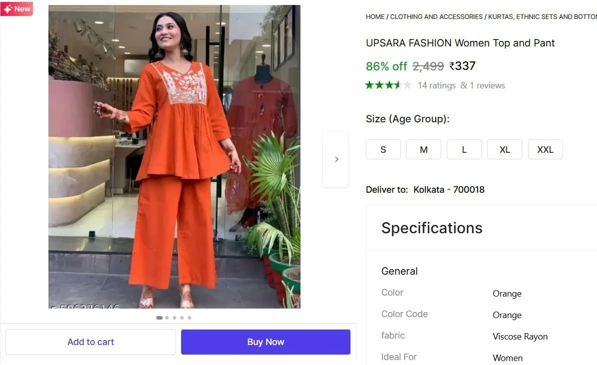 Women's Top and Pant @ ₹337