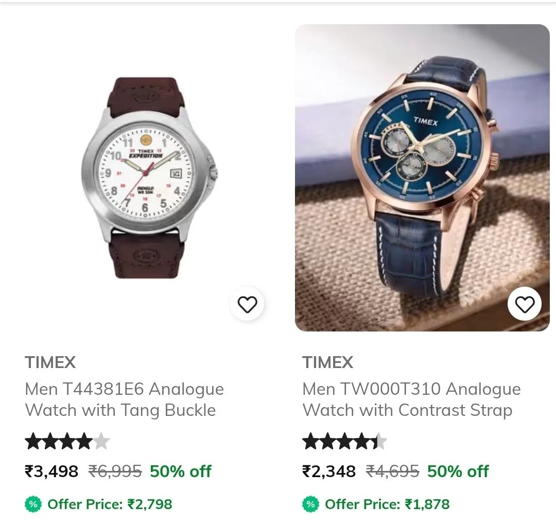 Timex Watches Upto 50% off + 20% off