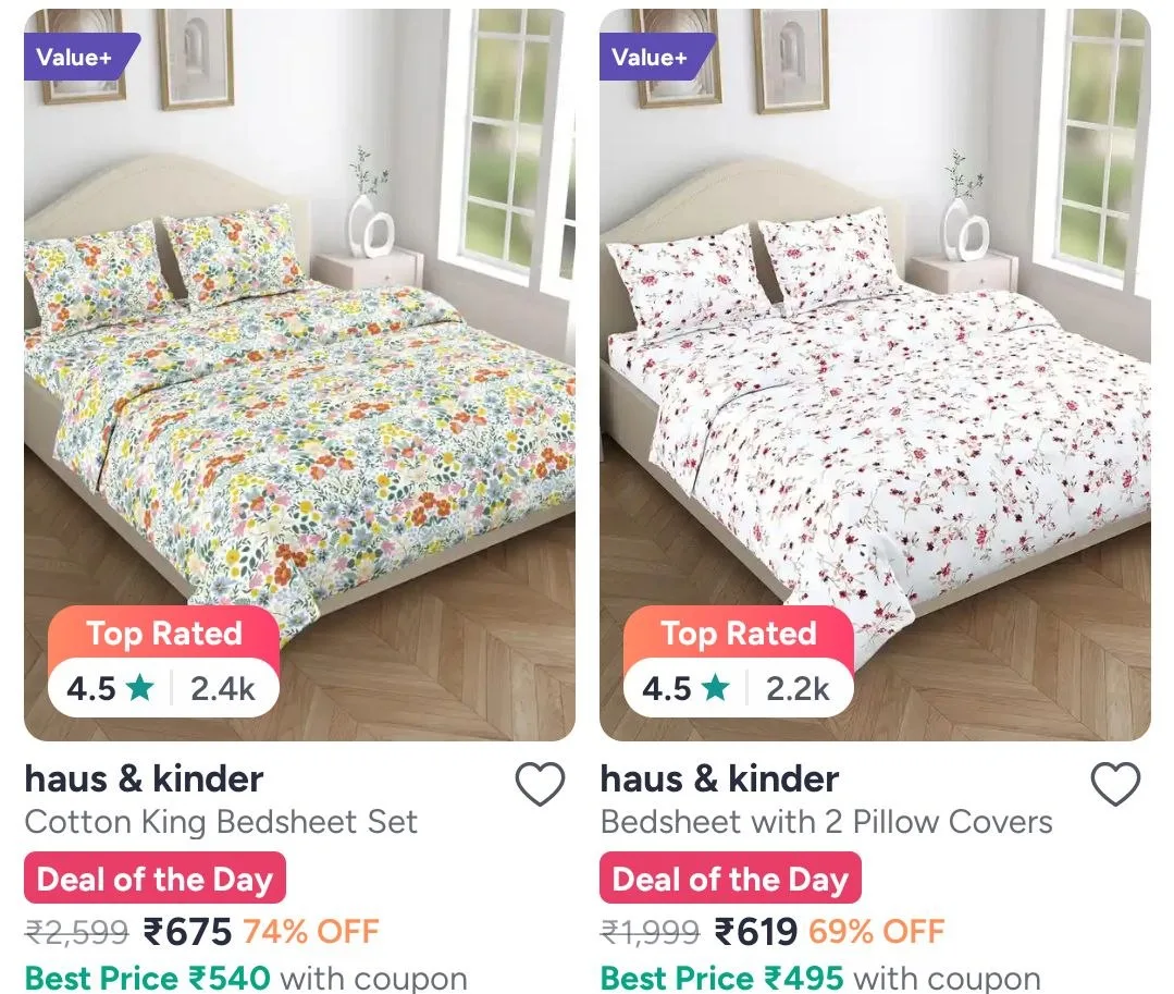 Myntra 🔥Mytrident, Haus&kinder, Bedsheet Min 50% off🔥