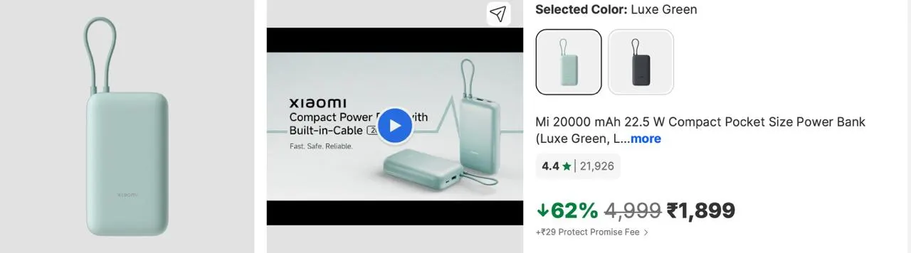 62% Off - Mi 20000 mAh 22.5 W Pocket Size Power Bank at Rs.1899
