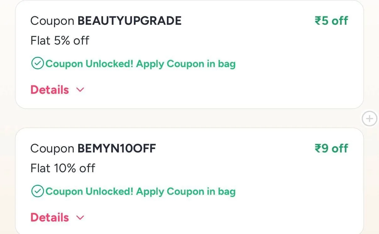 Combo Deal – Coupon  BEMYN10OFF (Extra 10% Off) & BEAUTYUPGRADE (5% Off) • Kajal Starts @81, Coupon  BEMYN10OFF (Extra 10% Off) & BEAUTYUPGRADE (5% Off) • Lipstick Starts @135, Coupon  BEMYN10OFF (Extra 10% Off) & BEAUTYUPGRADE (5% Off) • Lip Gloss Starts @139, Coupon  BEMYN10OFF (Extra 10% Off) & BEAUTYUPGRADE (5% Off) More