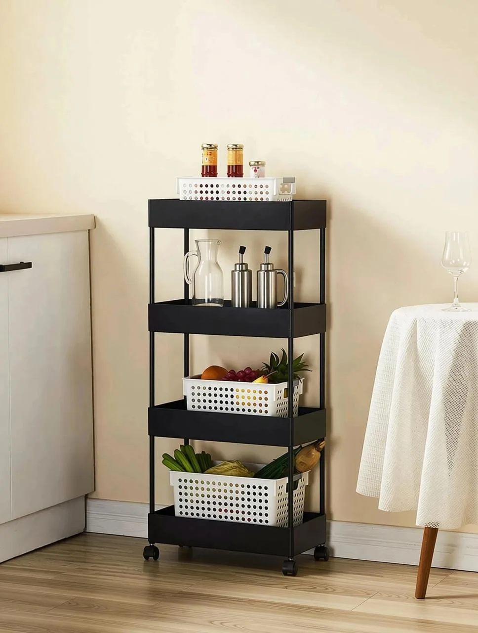 80% Off - hopixo Slim 4-Layer Rolling Storage Rack Kitchen Storage Organizer at Rs.297
